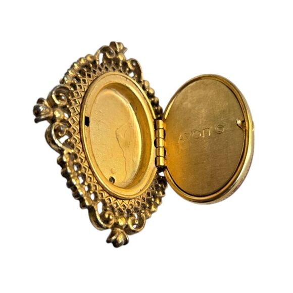 Vintage Avon Perfume Cameo Gold Tone Locket Brooch 2" Pin Empty - Picture 6 of 8